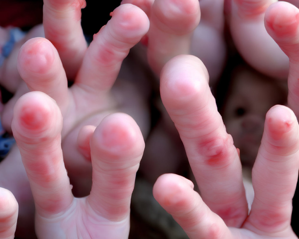 Infant feet and toes with creases and folds in close-up view