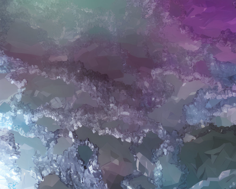 Abstract Digital Painting: Textured Crystalline Geode in Purple, Blue & Green