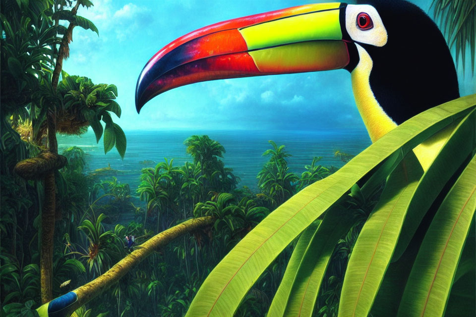 Colorful Toucan Perched on Branch in Tropical Setting