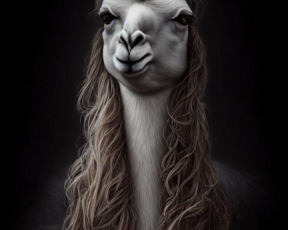 Detailed digital artwork of a calm llama with smooth and wavy fur.