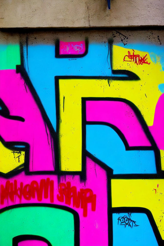 Vibrant Pink, Yellow, and Blue Graffiti Wall Art