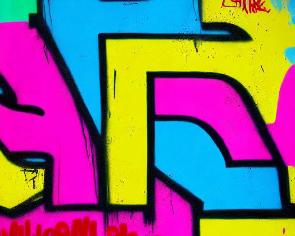 Vibrant Pink, Yellow, and Blue Graffiti Wall Art