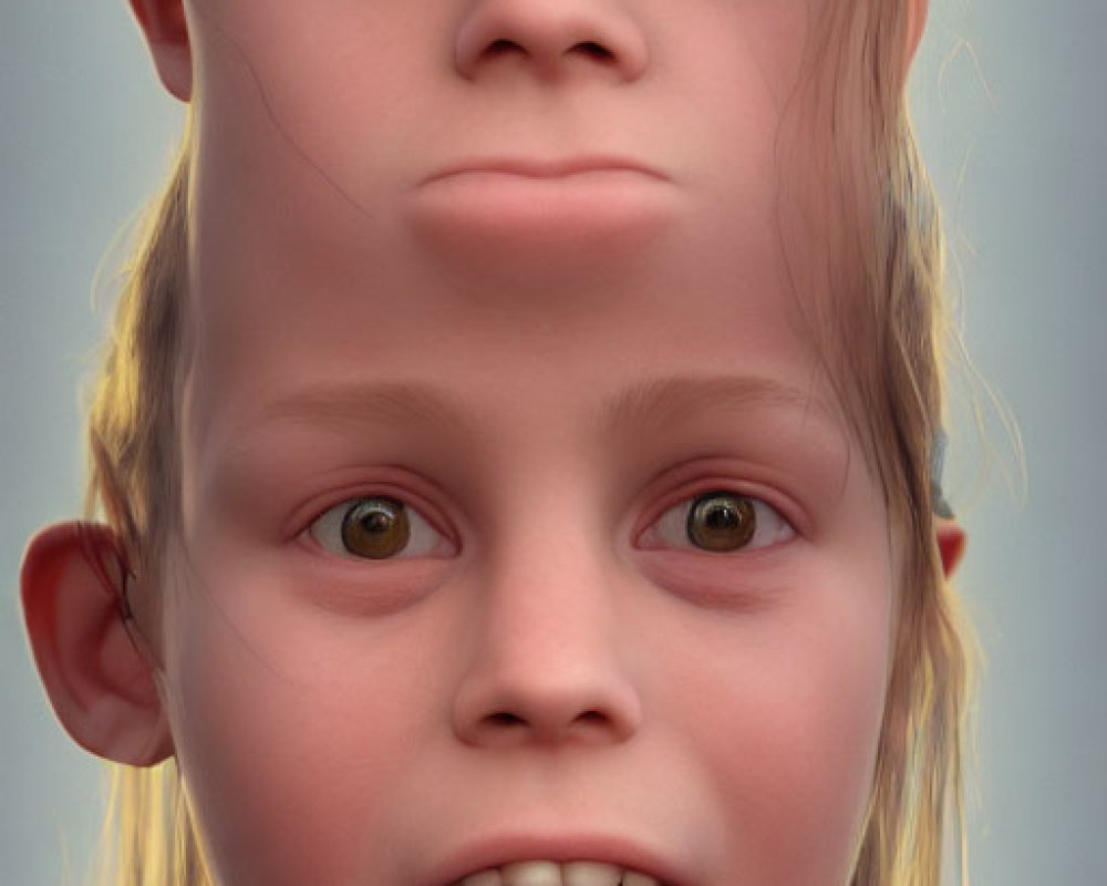 Digitally altered image of girl with multiple eyes and mouths