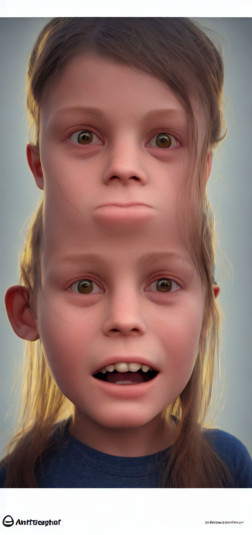 Digitally altered image of girl with multiple eyes and mouths