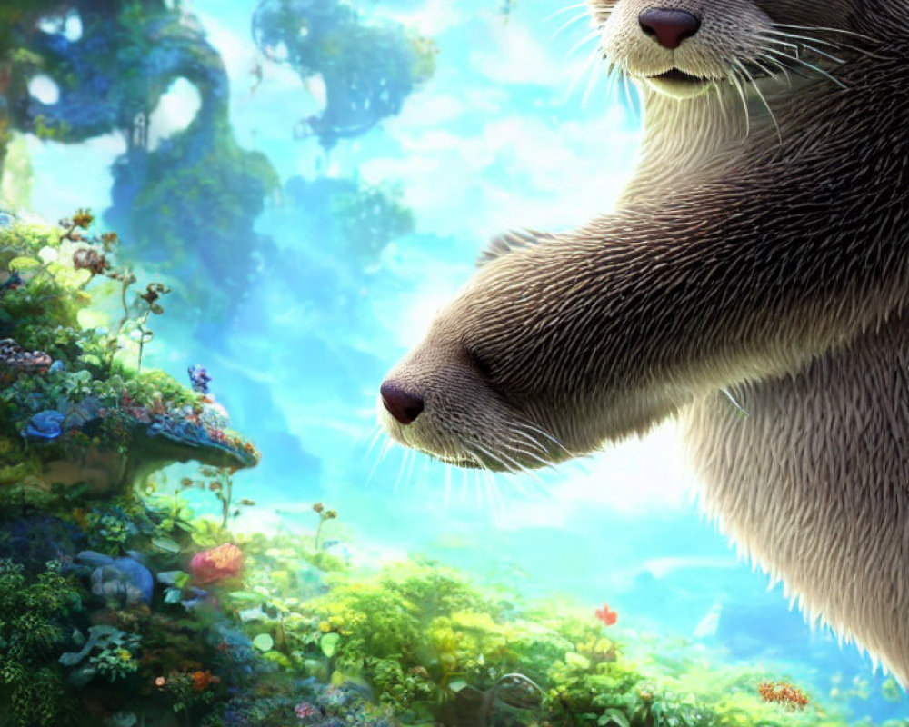 Close-up of animated otter in vibrant, fantastical forest.