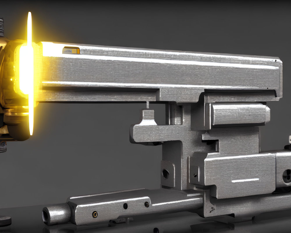 Silver-and-Gold Futuristic Blaster with Intricate Patterns and Yellow Light