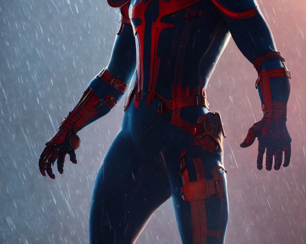 Spider-Man costume in rain creates silhouette effect