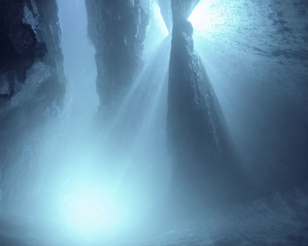 Ethereal blue waters illuminated by sunlight in ice cave