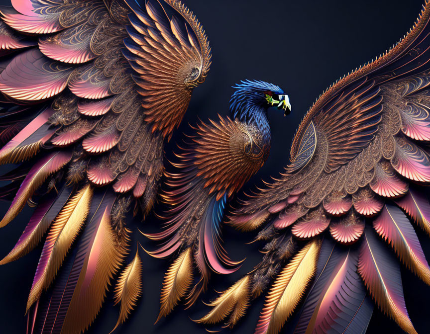 Stylized brown, gold, and copper eagles in flight on dark background