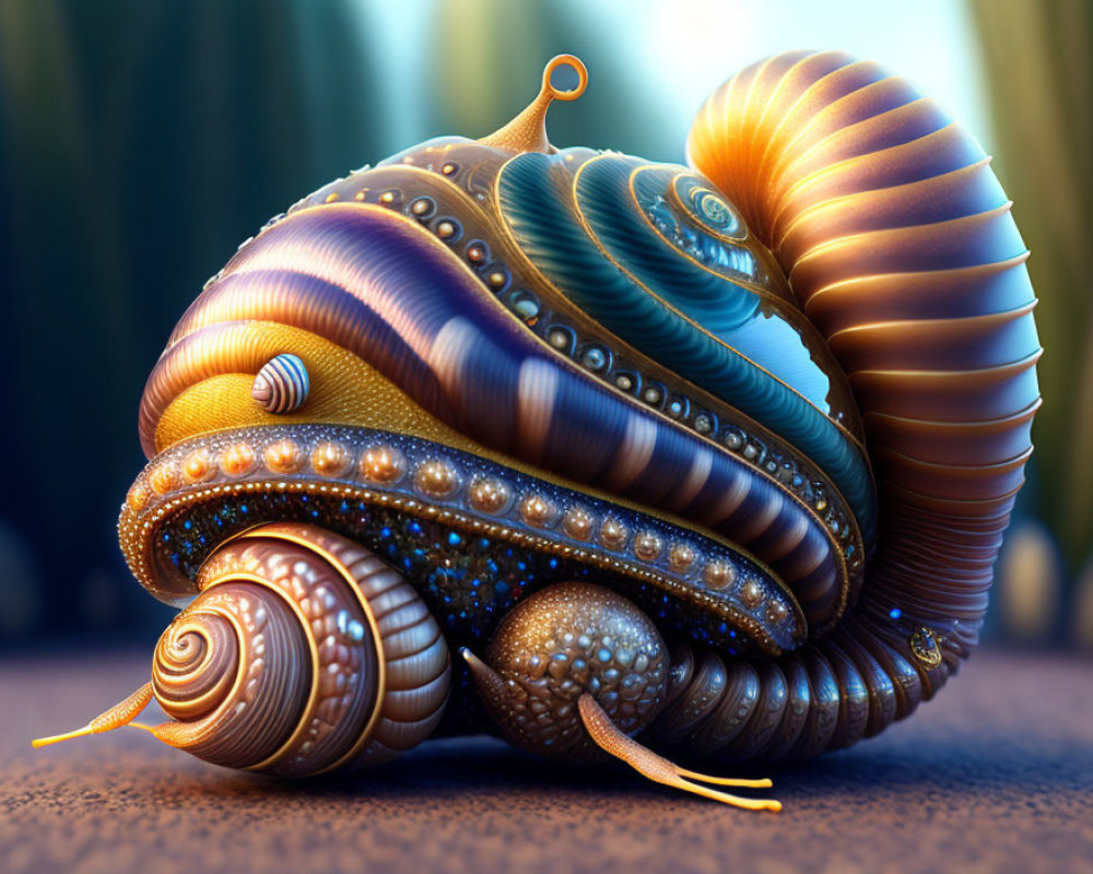 Colorful Stylized Digital Artwork: Snail with Ornate Shell