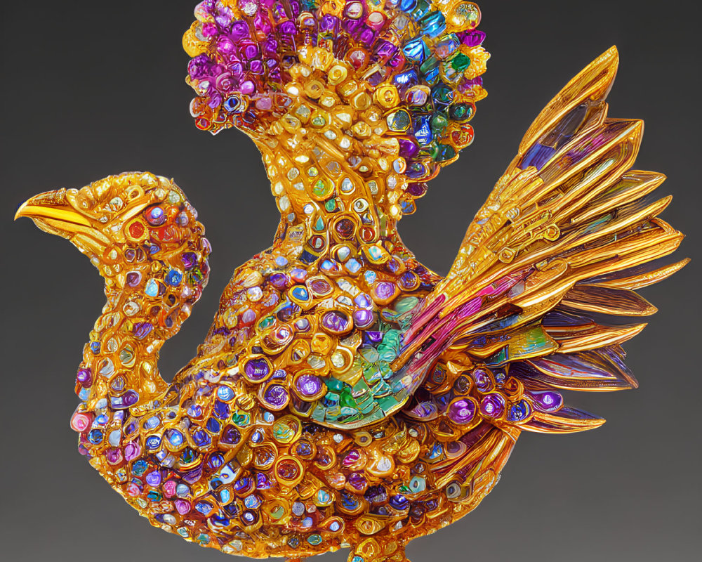 Colorful Peacock Sculpture with Jewels and Ornate Details