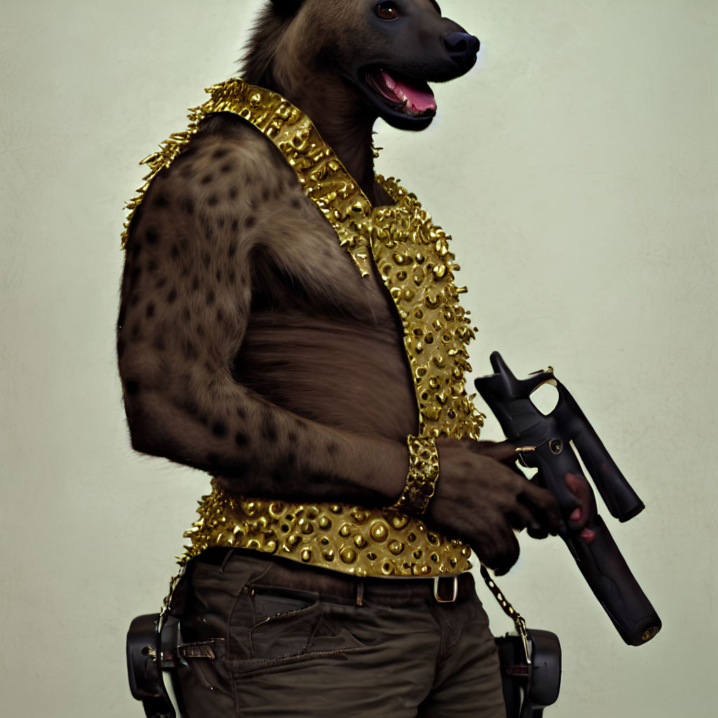 Baboon-headed humanoid with golden armor and pistol