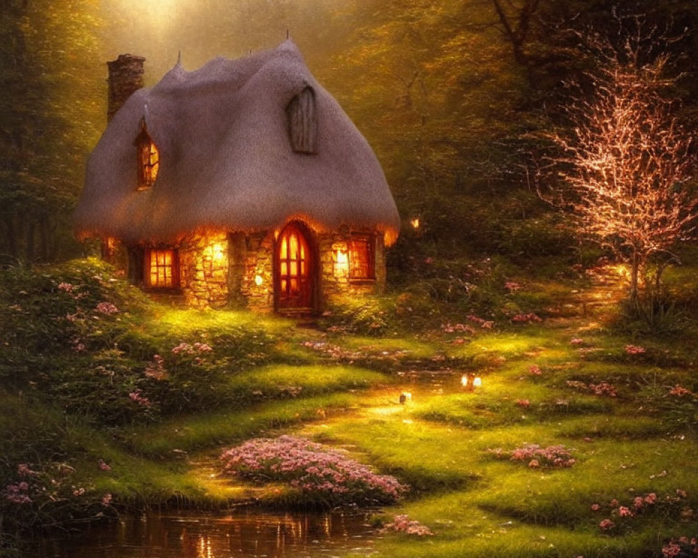 Charming Thatched Cottage in Enchanted Forest Clearing