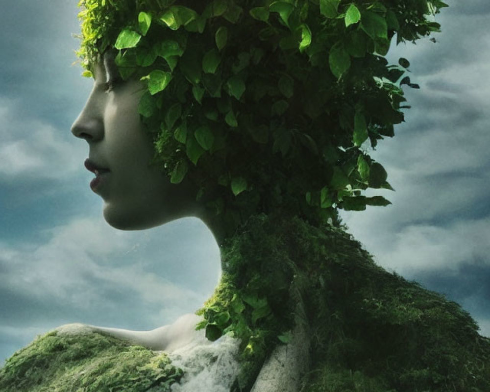 Surreal artwork: Woman's profile merges with nature elements