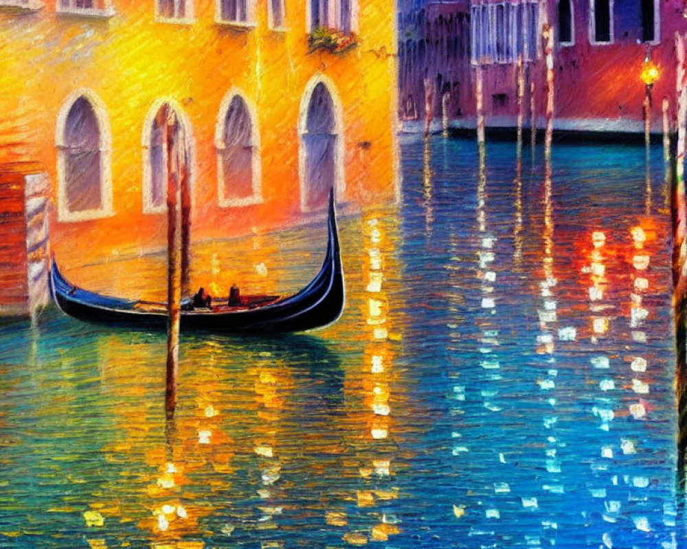 Vibrant Impressionist Gondola Painting in Venice