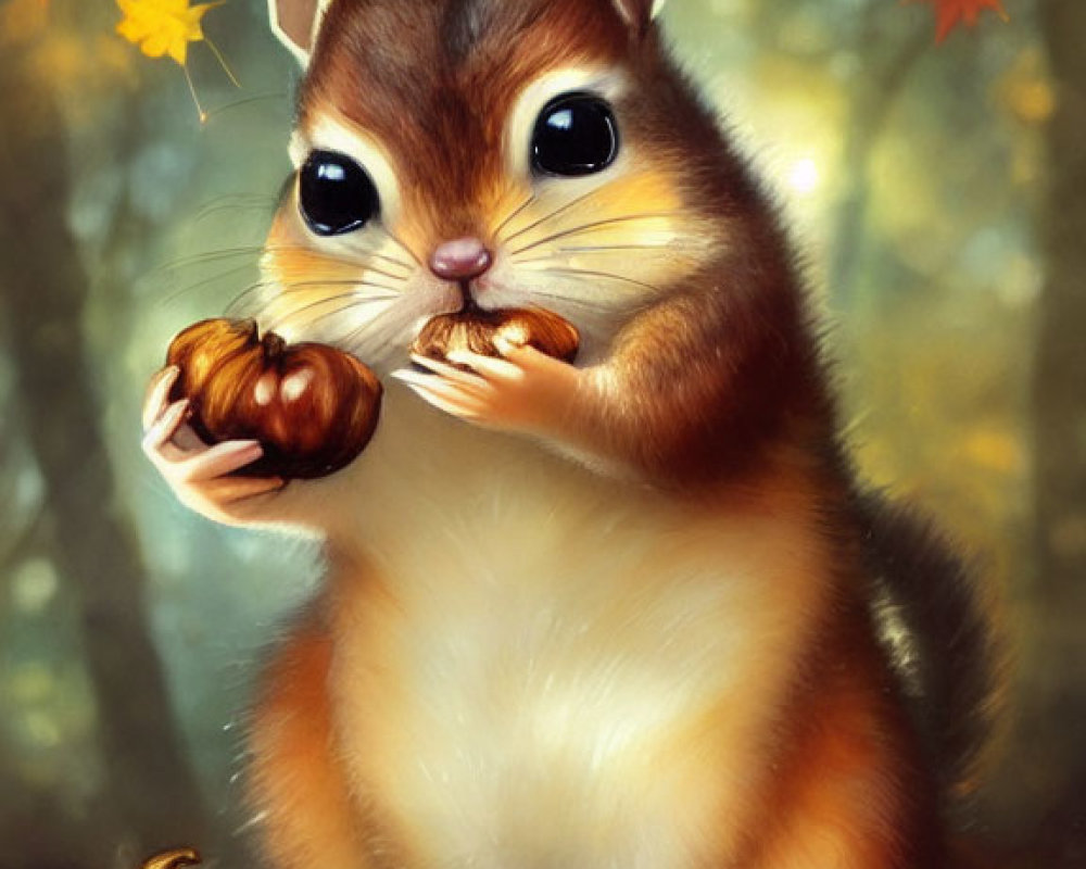 Chubby chipmunk with pumpkin in autumn setting