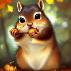 Chubby chipmunk with pumpkin in autumn setting