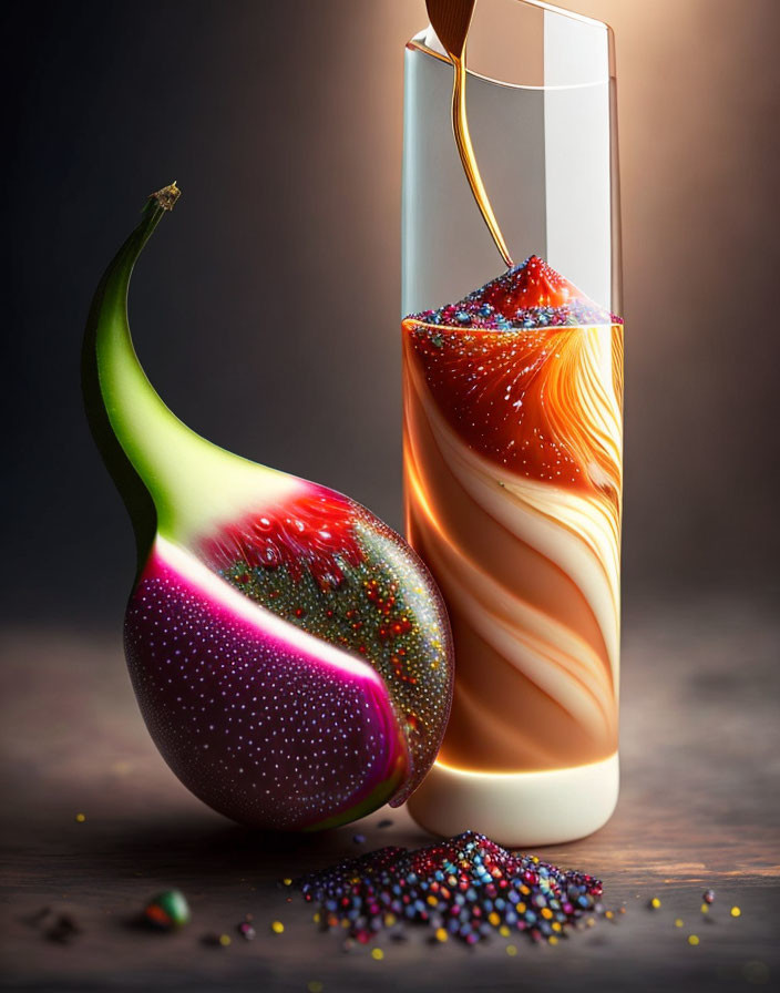 Colorful Swirling Interior of Stylized Fig Cut Open