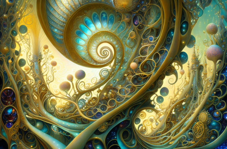 Spiral shell focal point in vibrant digital artwork