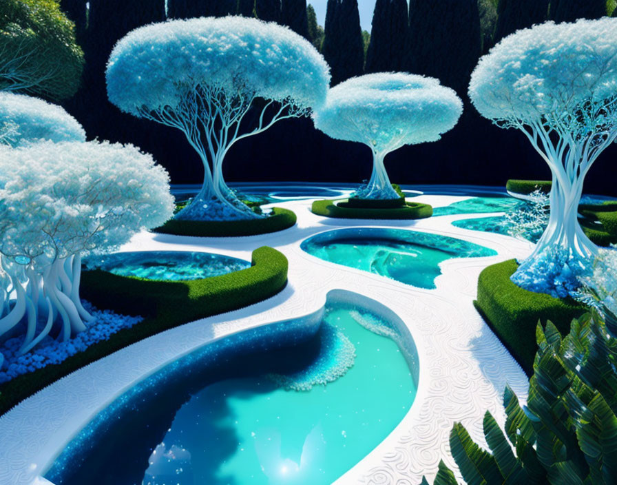 Luminescent Blue Trees in Fantastical Landscape