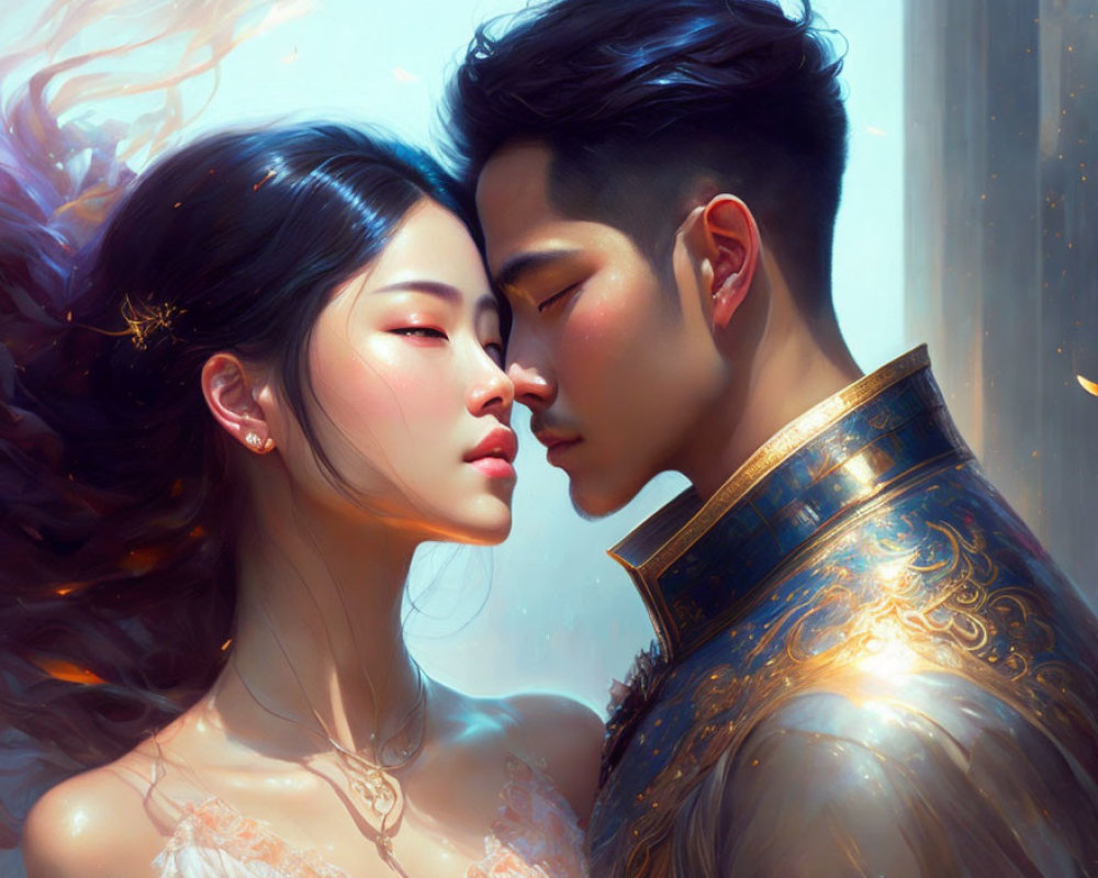 Digital painting of man and woman in regal East Asian attire with magical ambiance.