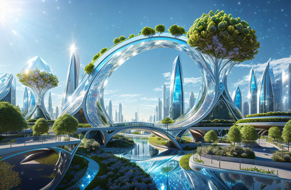 Sleek Loop-Shaped Buildings in Futuristic Cityscape