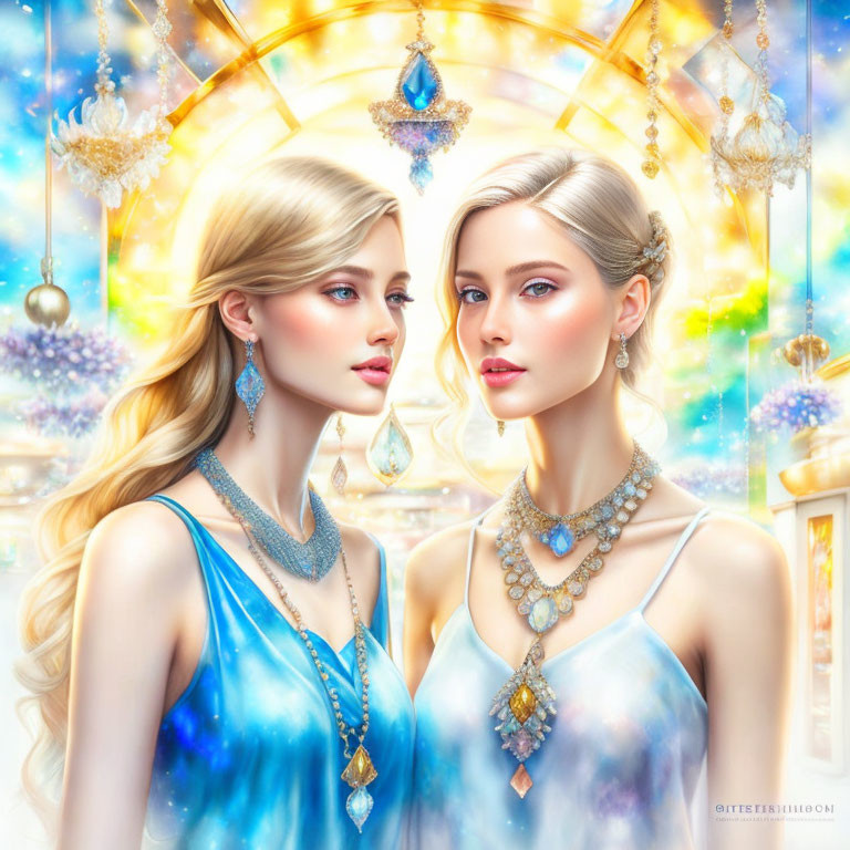 Elegant Women with Intricate Jewelry in Heavenly Setting