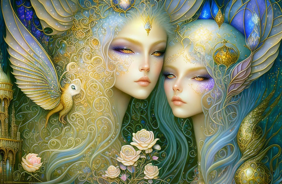 Ethereal beings with delicate wings in fantastical digital art