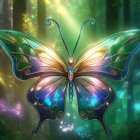 Colorful Butterfly Art Among Glowing Flowers in Enchanted Forest