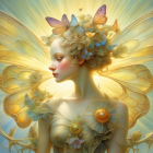 Ethereal fairy with golden wings and flower headpiece