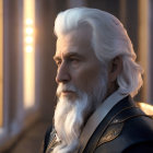 Elderly man in white beard and military uniform gazes into distance