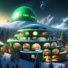 Snowy Landscape: Dome Building in Night Sky