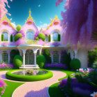 Enchanted Villa with Lush Gardens and Purple Trees