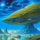 Colorful Sci-Fi Landscape with Mushroom Structure & Floating Islands