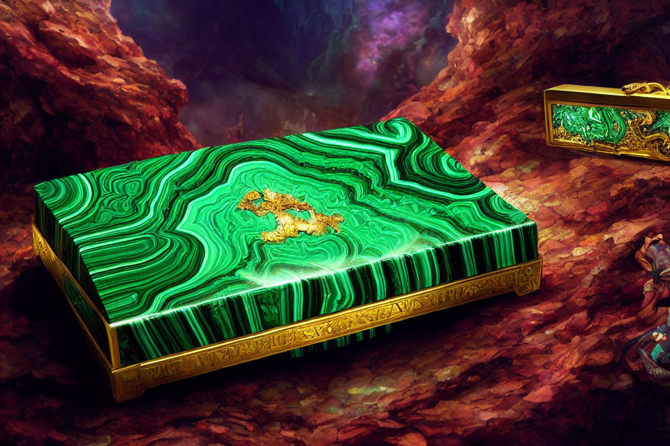 Emerald Green and Gold Embellished Box in Mystical Cavern Setting