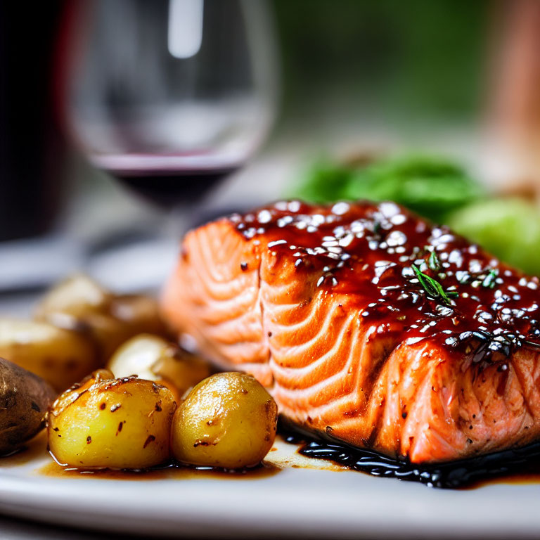 Grilled Salmon Fillet with Teriyaki Glaze and Roasted Baby Potatoes