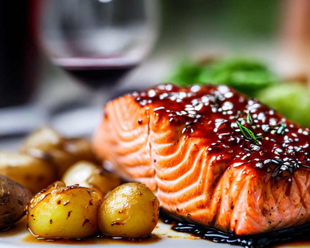 Grilled Salmon Fillet with Teriyaki Glaze and Roasted Baby Potatoes