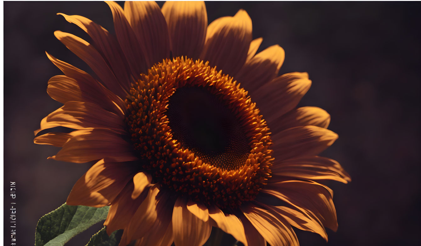 Vibrant sunflower with orange petals on dark background