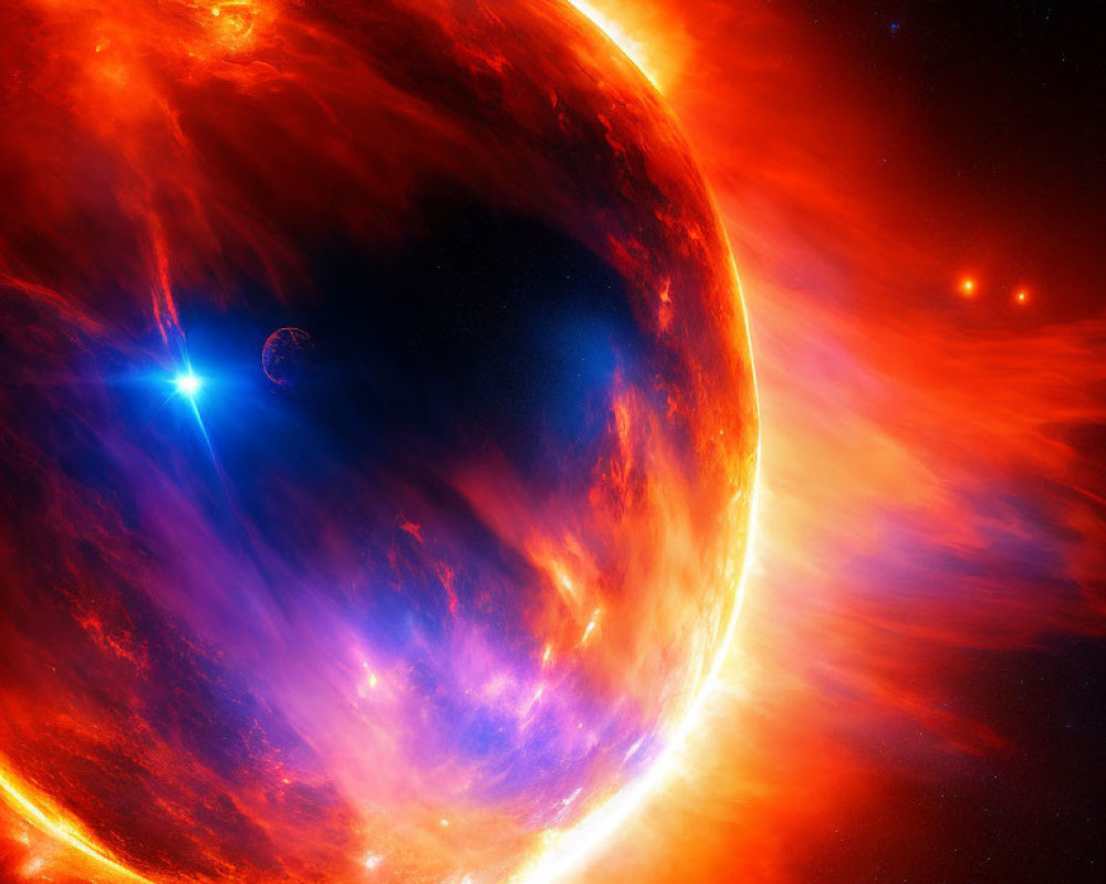 Large Glowing Planet in Vibrant Space Scene