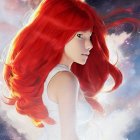 Profile of woman with vibrant red hair against luminous bokeh background