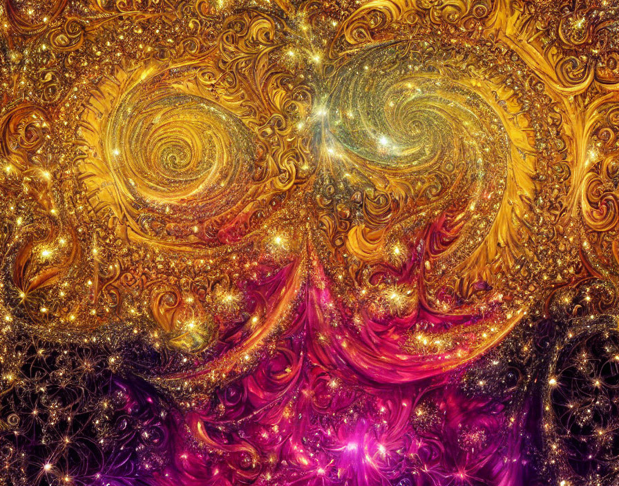 Colorful Abstract Fractal Art: Gold, Orange, Purple Swirls