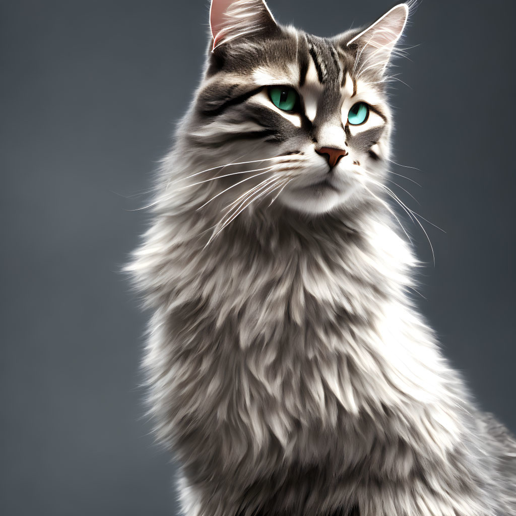 Majestic Maine Coon Cat with Gray and White Fur Coat