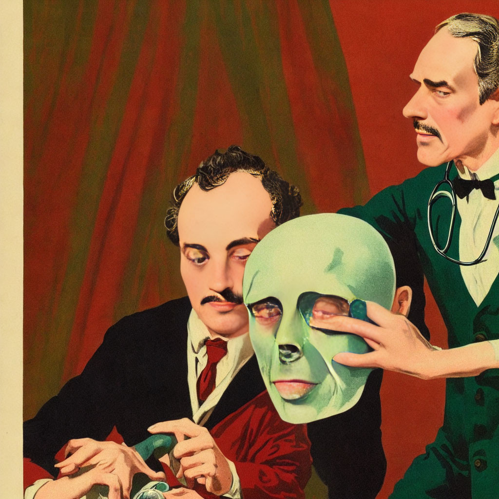 Vintage Illustration: Two Men, One with Mask, Other with Stethoscope