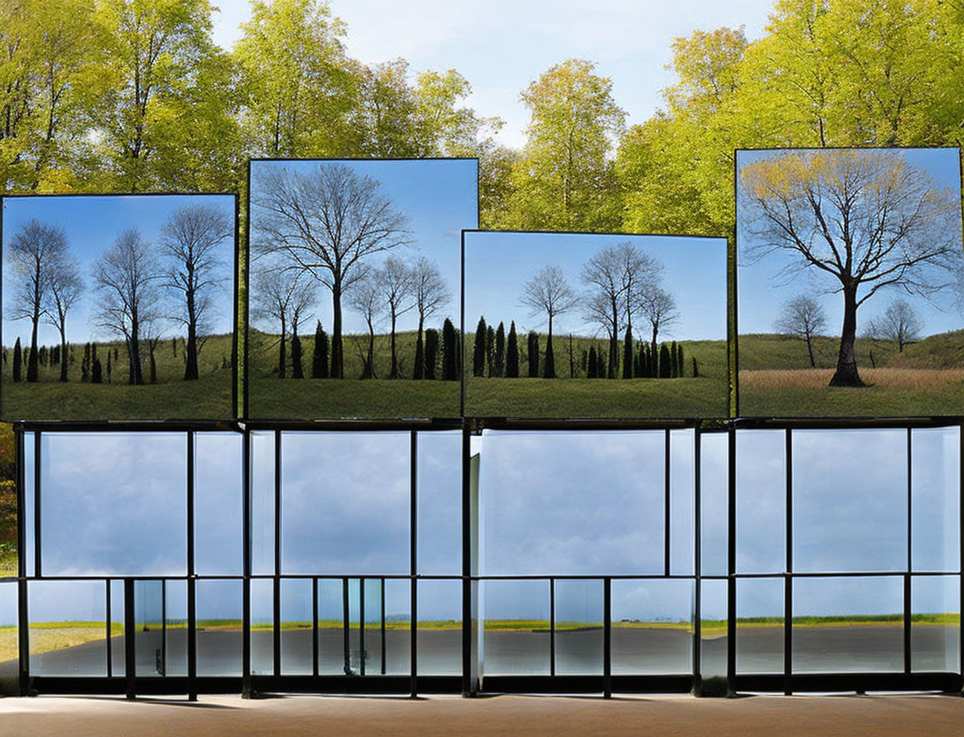 Scenic landscape panels against real backdrop