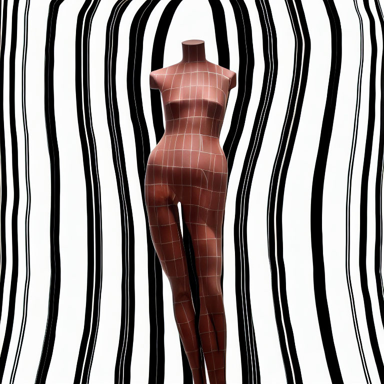 Mannequin with defined waist and hips against striped background