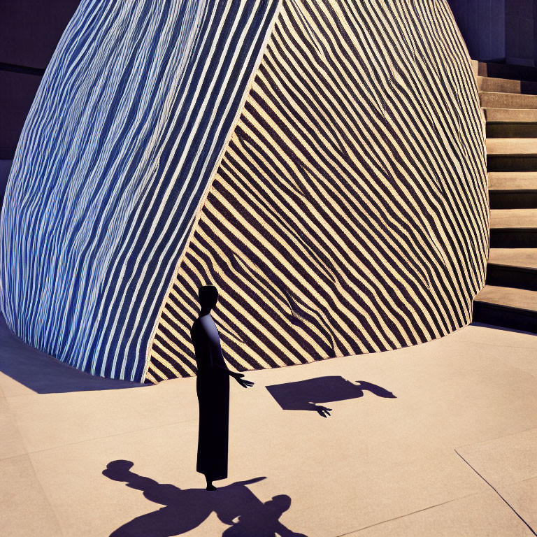 Large Curvilinear Striped Installation with Long Shadows and Stairs