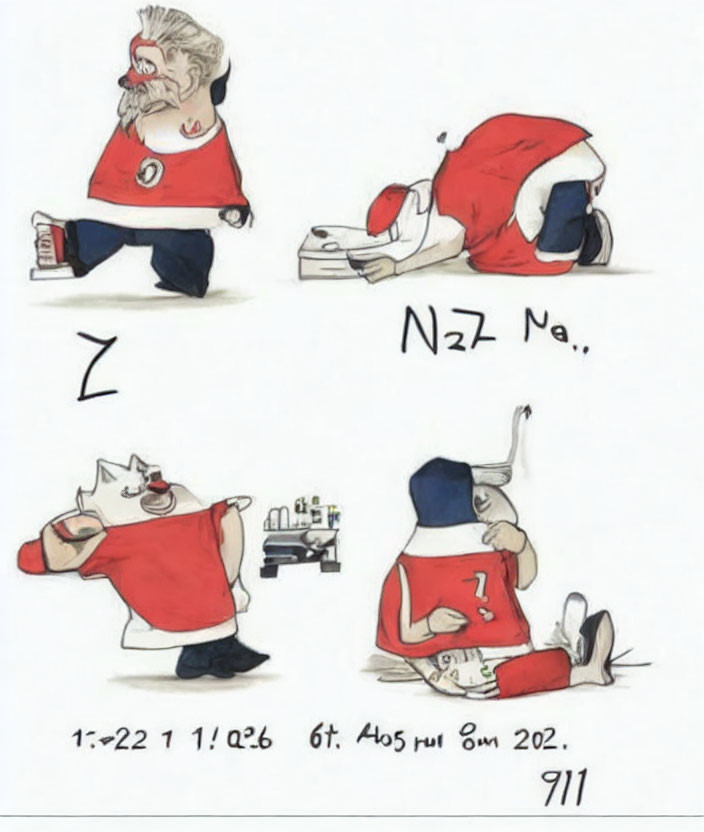 Satirical Cartoon: Santa-Like Figure in Four Scenes