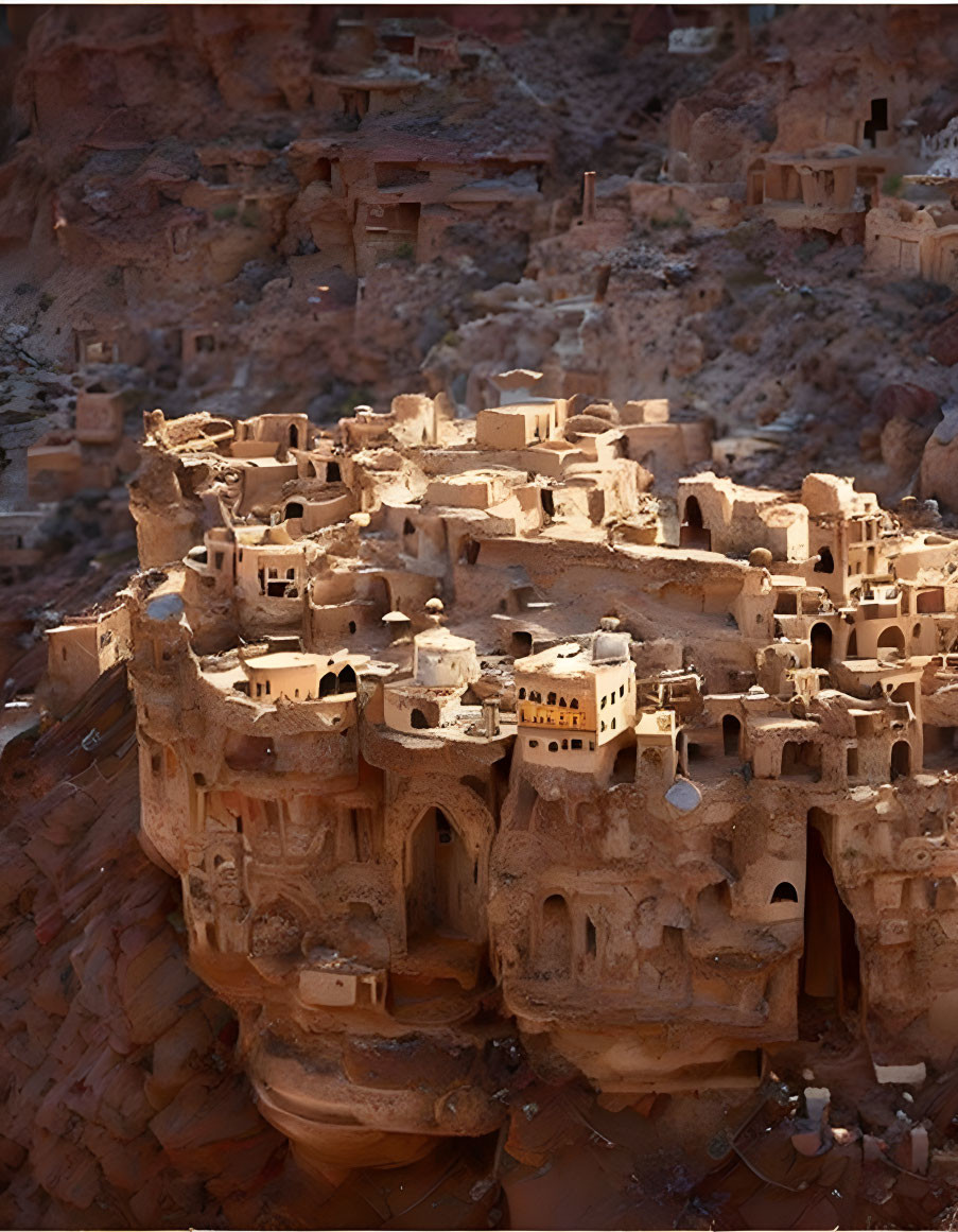 Ancient Desert Town: Aerial View of Crumbling Stone Buildings