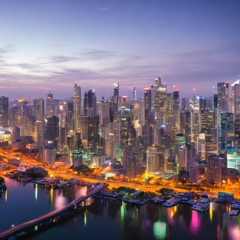 Bustling City Skyline Panorama at Dusk