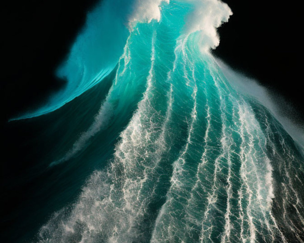 Towering Wave with Frothy White Foam against Dark Background